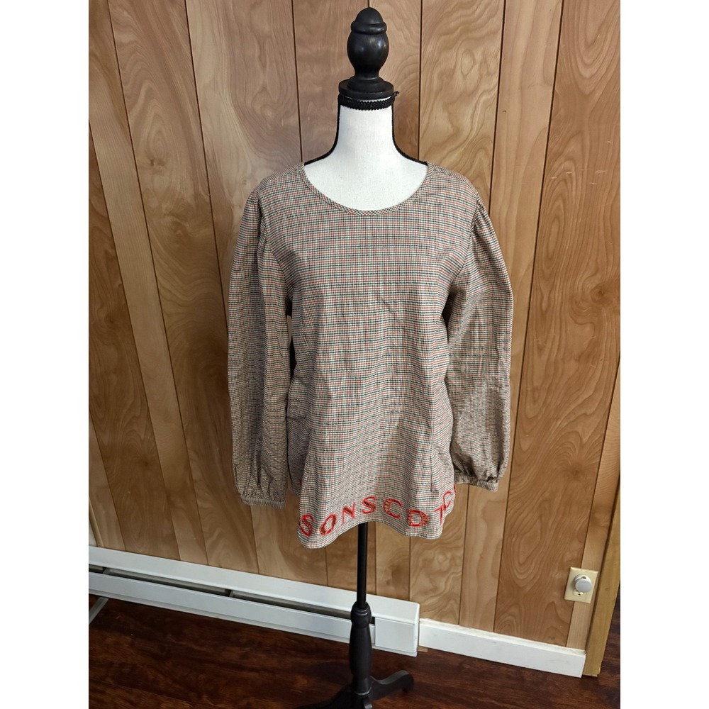 Maison Scotch Soda Micro Check Balloon Sleeve Blouse Button Back XL Anthropology